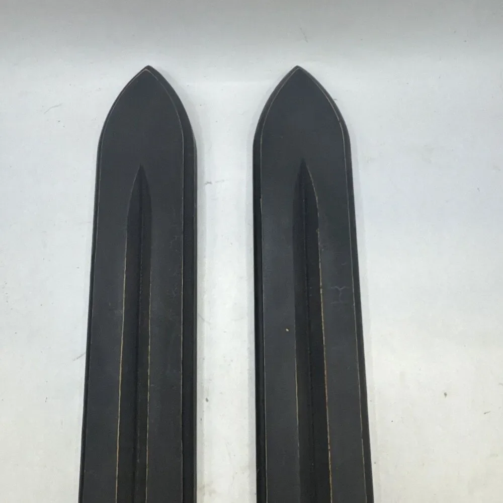 Wood Wall Taper Candle Sconces, Set Of 2, Flat Black, 13”x2.25”x3.5”, MCM Style